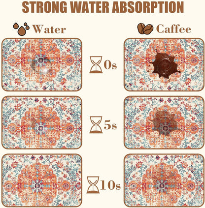 Persian Vintage Boho Carpet Coffee Mat Dish Drying Mat for Kitchen Counter Absorbent Hide Stain Rubber Backed Coffee Bar Accessories Fit Under Espresso Machine Dish Drainer 15.7 x 23.6 Inch