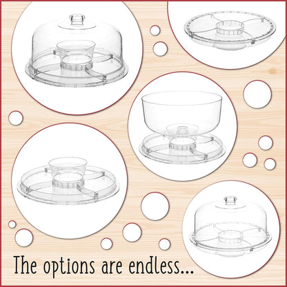 Homeries Acrylic Cake Stand with Lid, Cake Plate, (6 in 1) Multi-Functional Serving Platter, Large Cake Stand with Dome, Cake display stand with lid & Cake Dome - Use as Cake Holder, Cake Cover