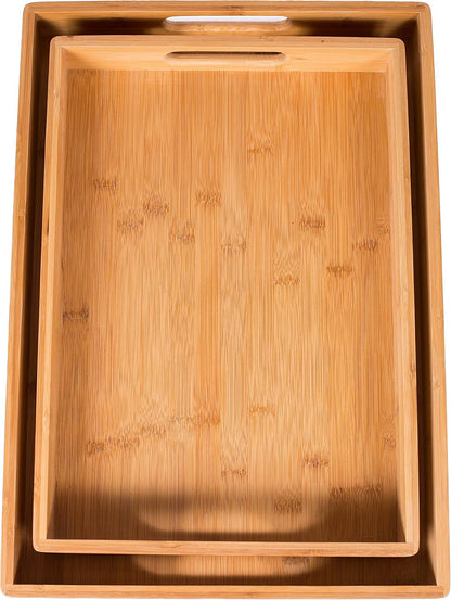 BirdRock Home 2pc Bamboo Serving Trays Set with Handles | Wood | Food | Breakfast Tray | Party Platter | Nesting | Kitchen and Dining