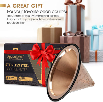 Compatible with Hario V60, Chemex Pour Over Coffee Filter - Wide Metal Base Reusable Stainless Steel Coffee Dripper - Paperless Coffee Filter for Sustainable Brewing