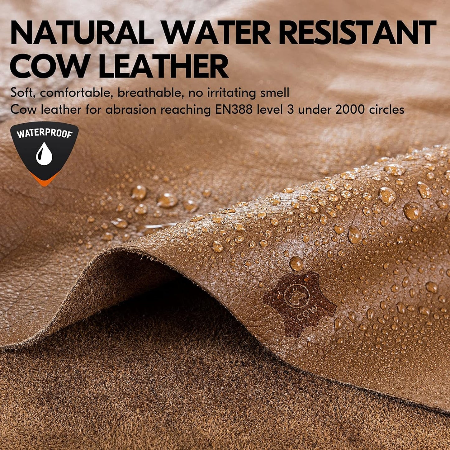 Vgo... 1-Pair Unlined Safety Cow Grain Leather Work Gloves Men, Rigger Gloves, Builder Gloves, Water Resistant, Palm Patched (Size M, Brown, CA9597WP)