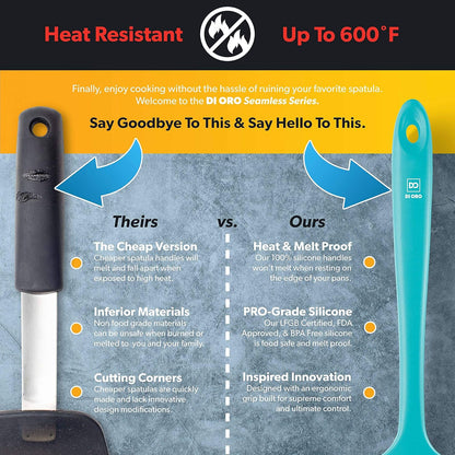 DI ORO Silicone Spoon Spatula - Forever Warranty - 600°F Heat-Resistant Large Silicone Spoonula Scraper - BPA Free Nonstick Cookware Safe Rubber Kitchen Utensil for Baking, Cooking, & Mixing (Teal)