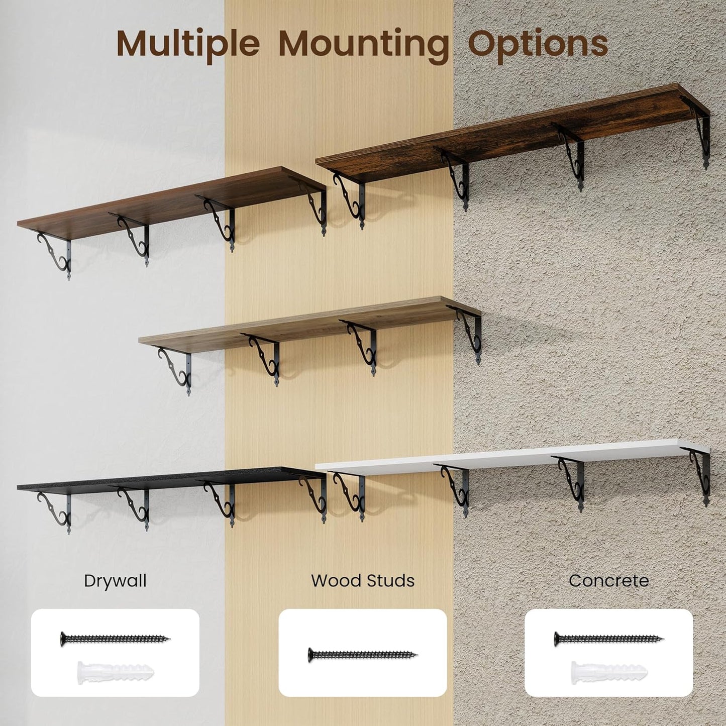 RICHFOCUS 12 Inch Deep Floating Shelves for Wall, 55" W x 12" D Black Wood Wall Shelves Set of 2, Wide Floating Shelves for Living Room, Bedroom, Kitchen, Bathroom and Decor Storage, Black