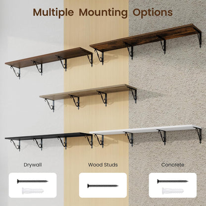 RICHFOCUS 12 Inch Deep Floating Shelves for Wall, 55" W x 12" D Wood Wall Shelves Set of 2, Wide Floating Shelves for Living Room, Bedroom, Kitchen, Bathroom and Decor Storage, Rustic Brown