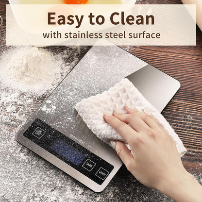 Food Scale, 33lb Digital Kitchen Scale with Stainless Steel & Tempered Glass, USB Rechargeable, 1g / 0.05oz Precise Graduation, Waterproof and Sturdy Surface, for Cooking, Baking, Weight Loss