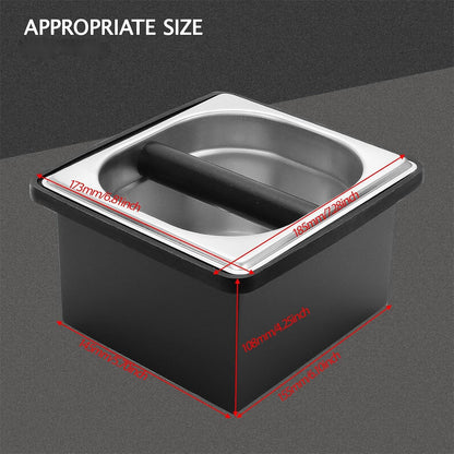 Espresso Knock Box,Stainless Steel Coffee Pucks Container, with Steel Holder and Noise Reduction Rubber Ring (7.28 x 6.8 x 4.25 inch)