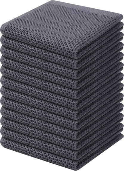 Kitinjoy 100% Cotton Kitchen Dish Cloths, 12 Pack Waffle Weave Ultra Soft Absorbent Dish Towels for Drying Dishes Quick Drying Kitchen Towels Dish Rags, 12 X 12Inch, Dark Grey