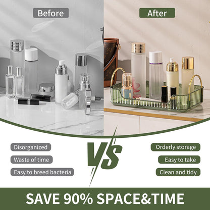 YCIA&DONE Bathroom Organizer Countertop, Makeup Storage, Skincare Cosmetic Tray Shelf, Perfume Holder Rack for Vanity Counter, Large Capacity, Easy to Install, Clean, 1 Tier, Vintage Green