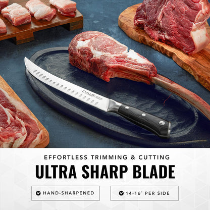 Cutluxe Butcher Knife – 10″ Cimeter Breaking Knife, Razor Sharp Forged High Carbon German Steel, Full Tang Meat Carving Knife, Ergonomic Handle Design – Artisan Series