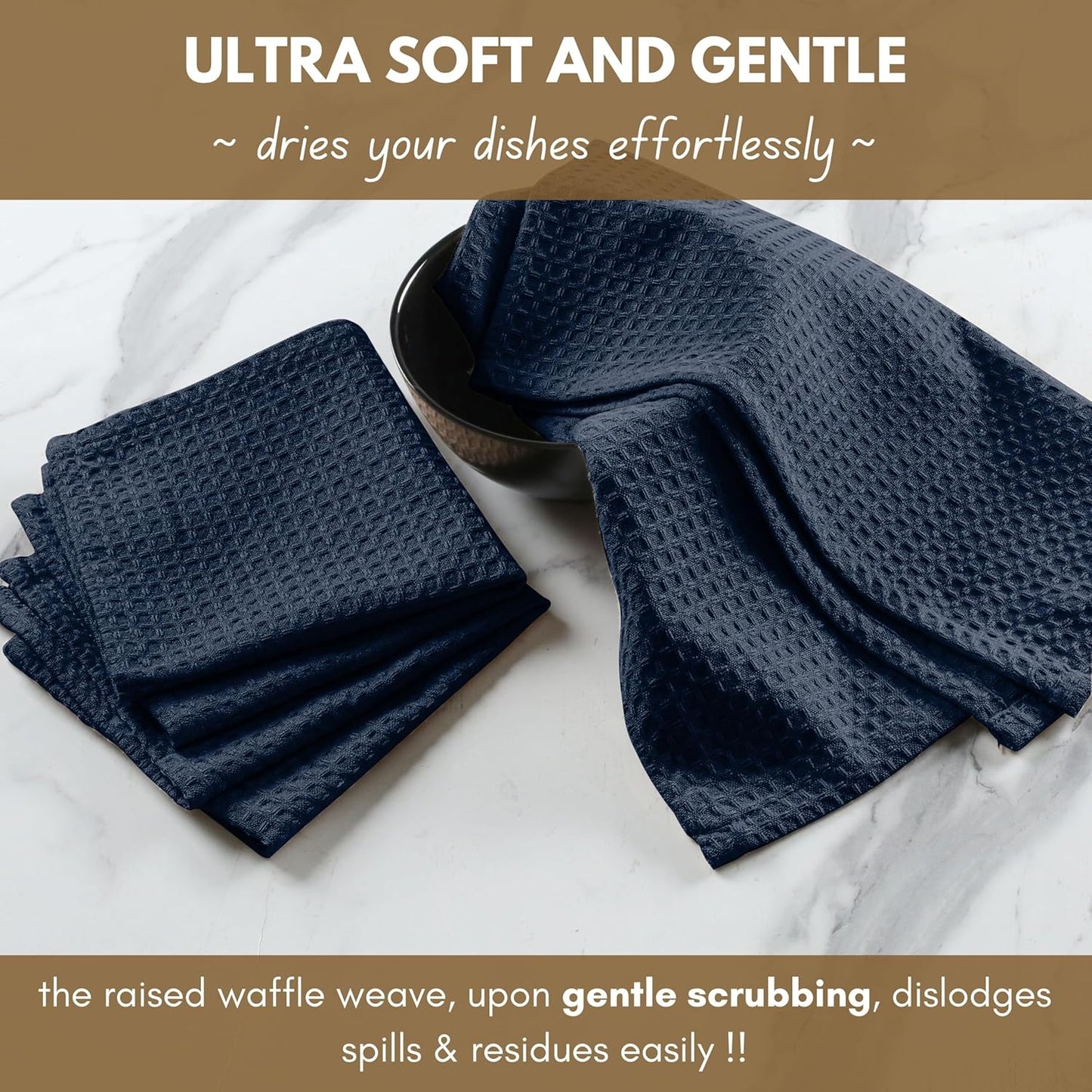 Native Fab 8 Piece Towel & Dish Cloth Set - 100% Cotton, Absorbent, Quick Drying, Durable Towels for Cleaning, Cooking, Baking - Great for Home, Kitchen, Bars & Everyday Use - Navy Blue