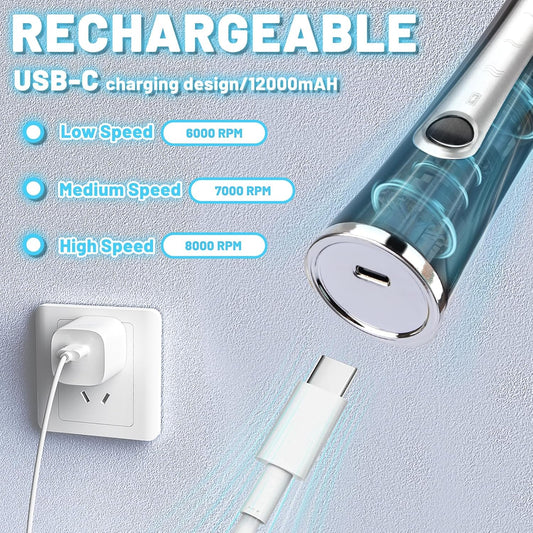 TonJin Milk Frother USB-C Rechargeable Handheld Frother Wand with 2 304 Stainless Whisks, New Upgraded 3 Speeds Coffee Whisk Frother Electric Drink Mixer for Lattes, Cappuccino, Egg, Matcha, Black