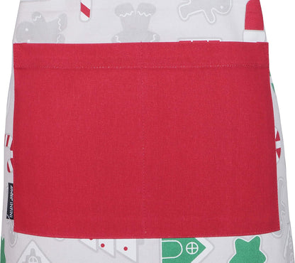 AMOUR INFINI Cotton Aprons for Women with Pocket, Adjustable Strap & Waist Ties - Washable Aprons for Baking, Cooking, Gardening (27.5 x 33 Inches - Christmas Fun)