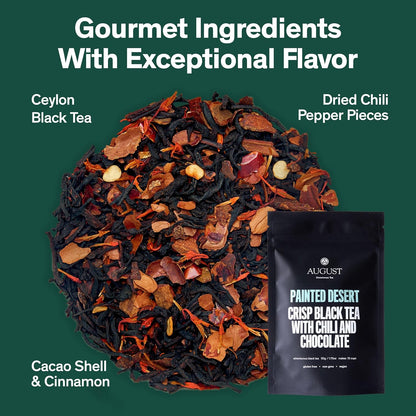 August Uncommon Painted Desert Black Tea – Spicy and Rich Blend with Notes of Mexican Chili, Cinnamon, and Dark Cocoa – Loose Leaf Tea Caffeinated for Daily Enjoyment in a Resealable Pouch (1.75oz)