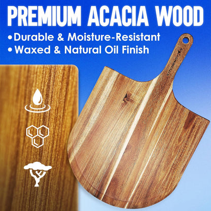 KitchenStar 16-Inch Acacia Wood Pizza Peel – Extra Large Wooden Cutting & Serving Board with Handle – Natural Oil Finish – Ideal Pizza Oven Accessory for Easy Sliding & Prep