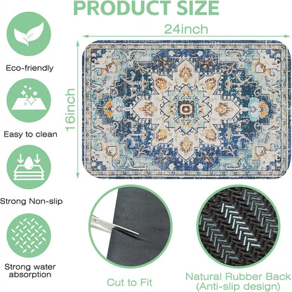 Bohemian Textile Rug Texture Dish Drying Mat,16"X24" Absorbent Fast Dish Drying Mat for Kitchen Counter Pot and Pan, Kitchen Accessories