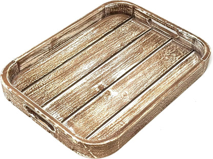 Allgala Wooden Tray 17""x13""x2"" Washed Tan Color Rounded Rectangle Stylish Rustic Farmhouse Decor Serving Platter | Wooden Ottamen Tray | Coffee Table Tray I Bed Tray, Brown
