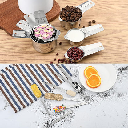 Smithcraft Measuring Spoons Set of 9 with Leveler, Metric & US 18/8 Stainless Steel Measuring Spoons Set for Baking&Kitchen, Metal Long Handle Measuring Spoon for Spice, Nesting Measure Spoon Fit Jar