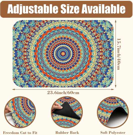 Boho Mandala Ethnic Coffee Mat Absorbent Dish Drying Mat for Kitchen Counter Hide Stain Rubber Backed Coffee Bar Accessories Fit Under Espresso Machine Dish Drainer 15.7 x 23.6 Inch