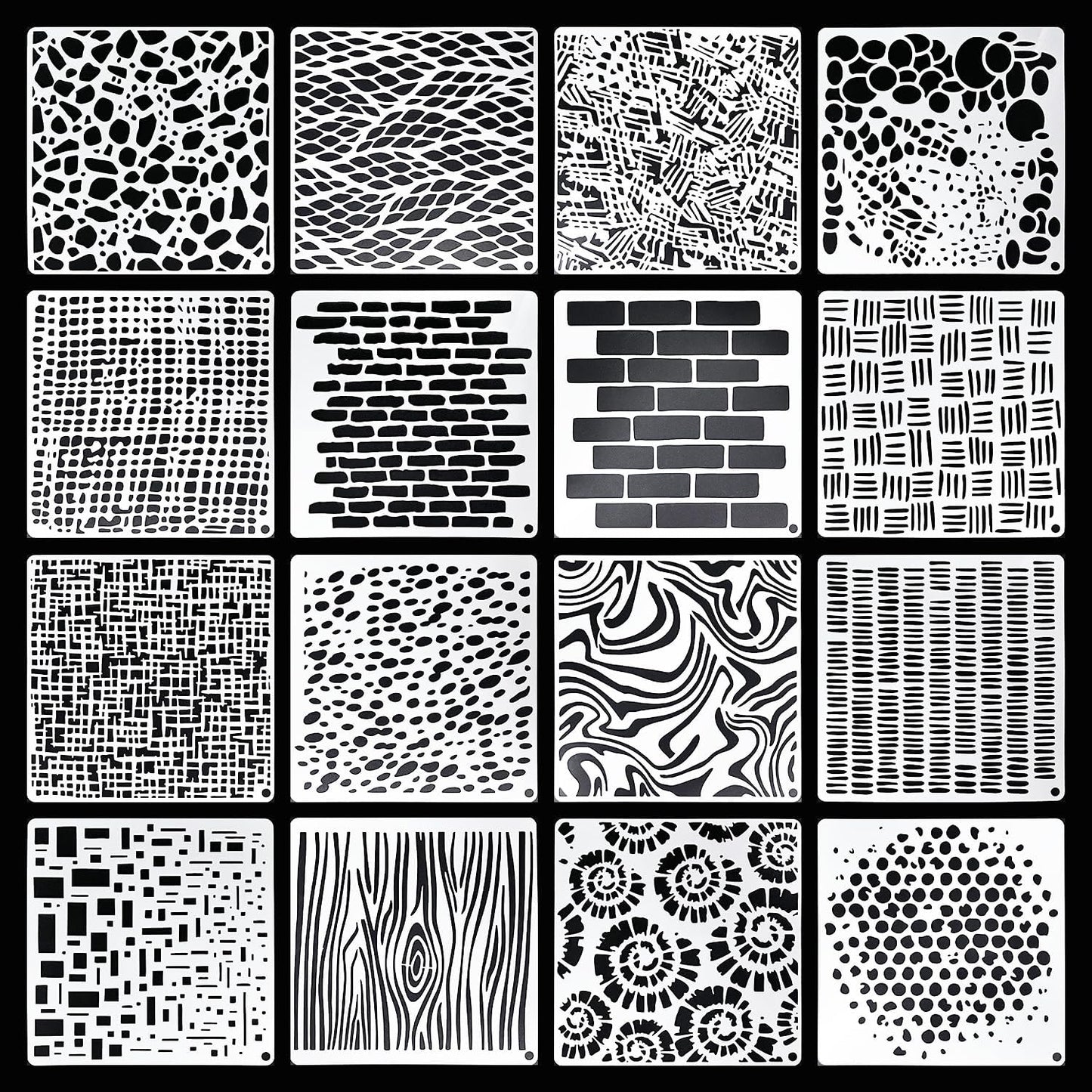 16Pcs Geometric Pattern Stencils for Crafts 6x6 Inch Brick Dot Layering Stencils for Painting on Wood Mixed Media Texture Stencil for Painting on Walls Furniture Fabric Canvas Card Making