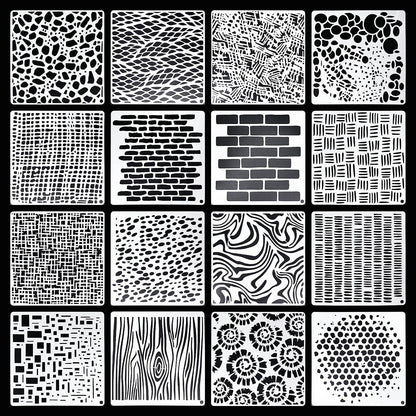 16Pcs Geometric Pattern Stencils for Crafts 6x6 Inch Brick Dot Layering Stencils for Painting on Wood Mixed Media Texture Stencil for Painting on Walls Furniture Fabric Canvas Card Making