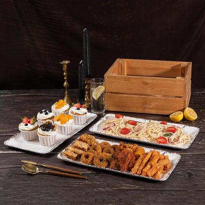 4-Pack 14" x 7" White Serving platter Set, Reusable Farmhouse Melamine Serving Platters for Cookie, Appetizer, Charcuterie, Snack, Party Food Display - Stackable Kitchen CounterTop Tray.
