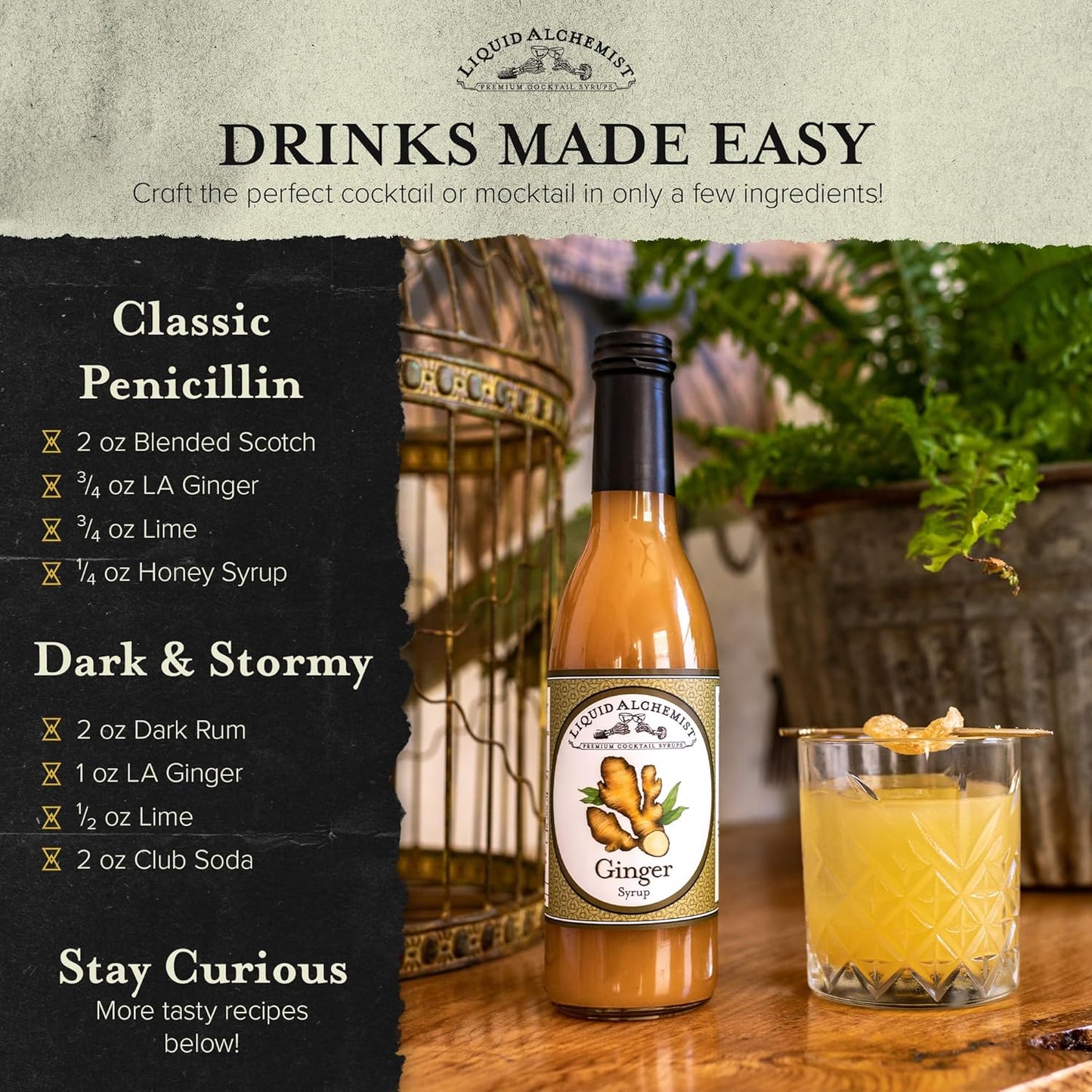 Liquid Alchemist Ginger Syrup for Cocktails - Real Ingredients Make our Liquid Ginger Puree for Cocktails the Perfect Moscow Mule Cocktail Syrup - Our Mixer is Non-GMO & Vegan (25 oz)