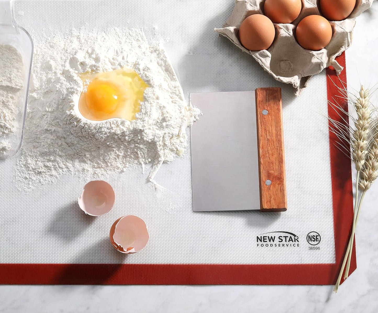 New Star Foodservice 36237 Wood Handle Dough Scraper, 6 by 3-Inch, Silver