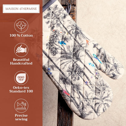 Maison d' Hermine Oven Gloves 100% Cotton Oven Mitt 7" x 13" with Loop Heat Resistant, BBQ, Cooking Gloves, Baking, Grilling, Kitchen, Handling Hot Pans (Pack of 1, Amazonia)