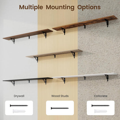 RICHFOCUS Floating Shelves for Wall Decor, 55.1W x 8D Wall Shelves Set of 2, 8 Inch Deep Rustic Wood Shelves Wall Mounted with Brackets, Long Shelves for Living Room Bedroom Kitchen, Rustic Brown