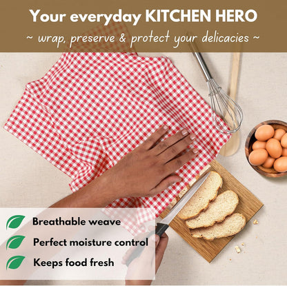 Native Fab Gingham Cotton Kitchen Towel 4 Pack 16"x26" - Absorbent Tea Linen Towels, Dish Cloths, Restaurant Cleaning Towel, Dish Towels with Hanging Loop, Red White