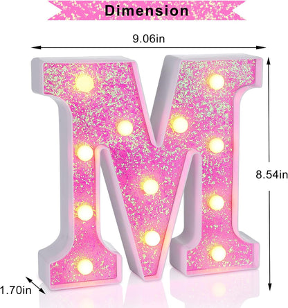 Foaky Pink Light up Letters，Pink Party Decorations,Girls Room Decor,Glitter Light Up Letters,Alphabet Letter Sign for Night Light Birthday Party Girls Gifts, Home Bar Decoration（M）