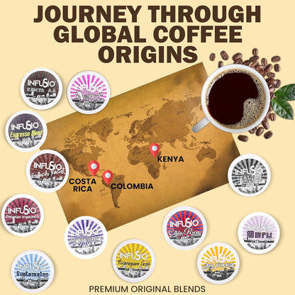 InfuSio Coffee Pods 96 Count Colombian Supremo Medium Dark Roast Single serve Coffee pods for Keurig K Cup® Brewers - InfuSio Premium Roasted Keurig 2.0 Compatible
