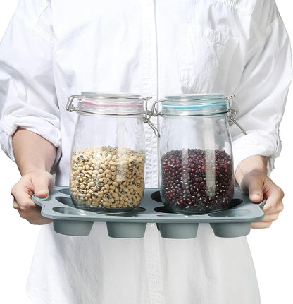 To encounter 8 in 1 Silicone Baking Set - 6 Cake Molds - 2 Silicone Baking Mat, Nonstick Cookie Sheet, Cake Muffin Bread Pan with Grips and Metal Reinforced Frame More Strength, Light Grey