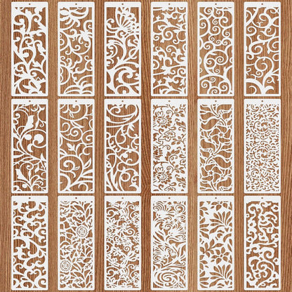 18 Pcs Large Flower Border Stencils for Painting, Reusable Plastic Leaf Cake Decorating Stencils for Baking, Hollowed Floral Edge Painting Templates for DIY Wood Wall Tile Furniture Canvas, 4" x 11.8"