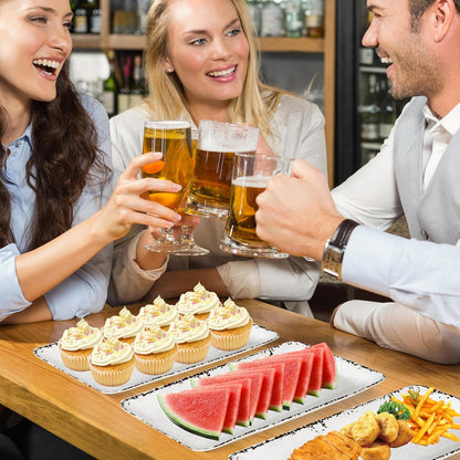 4-Pack 14" x 7" White Serving platter Set, Reusable Farmhouse Melamine Serving Platters for Cookie, Appetizer, Charcuterie, Snack, Party Food Display - Stackable Kitchen CounterTop Tray.