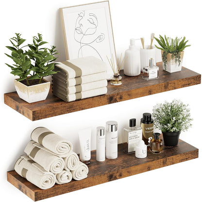Vivelove Floating Shelves 10 inches Deep, Long 36 x 10 x 1.8 Wall Shelves for Bedroom, Living Room, Kitchen, Office, Bathroom Farmhouse Shelf Home Decor with Invisible Bracket, Rustic Brown