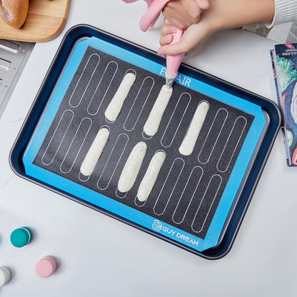 3PCs GUY DREAM Perforated Silicone Baking Mat 11-4/5" x 15-3/4" - 1 Choux Mat, 1 Eclair Mat and 1 Blank Mat for Baking Cookie- Steaming Mesh For Half Size Cooking Sheet- Non-Stick Reusable Oven Liner