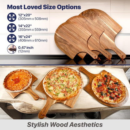 KitchenStar 12-Inch Acacia Wood Pizza Peel – Wooden Cutting & Serving Board with Handle & Hanging Loop – Natural Oil Finish – Ideal Pizza Oven Accessory for Easy Sliding & Prep
