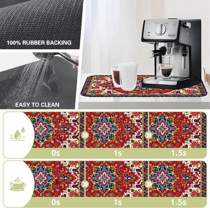 Dish Drying Mat Bohemia Tribal Carpet Texture Kitchen Mat 12"x19" Bsorbent Coffee Maker Mat for Dishes,Utensils Coffee Maker Pots and Pans Easy Clean Dish Slip Resistant Pad