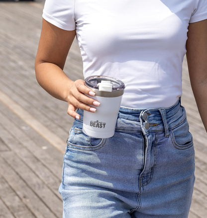 Beast 10 oz Tumbler Stainless Steel Vacuum Insulated Coffee Ice Cup Double Wall Travel Flask (Arctic White)