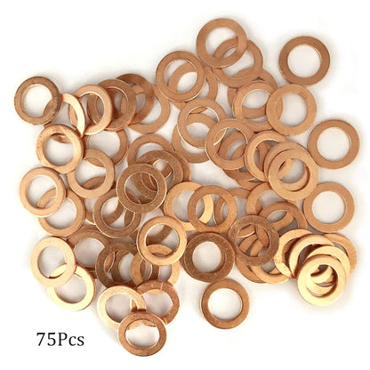 M10 Flat Washer Copper Sealing Ring, 10mm ID 16mm OD 1mm Thickness Metric Sealing Gasket, 75 Pieces