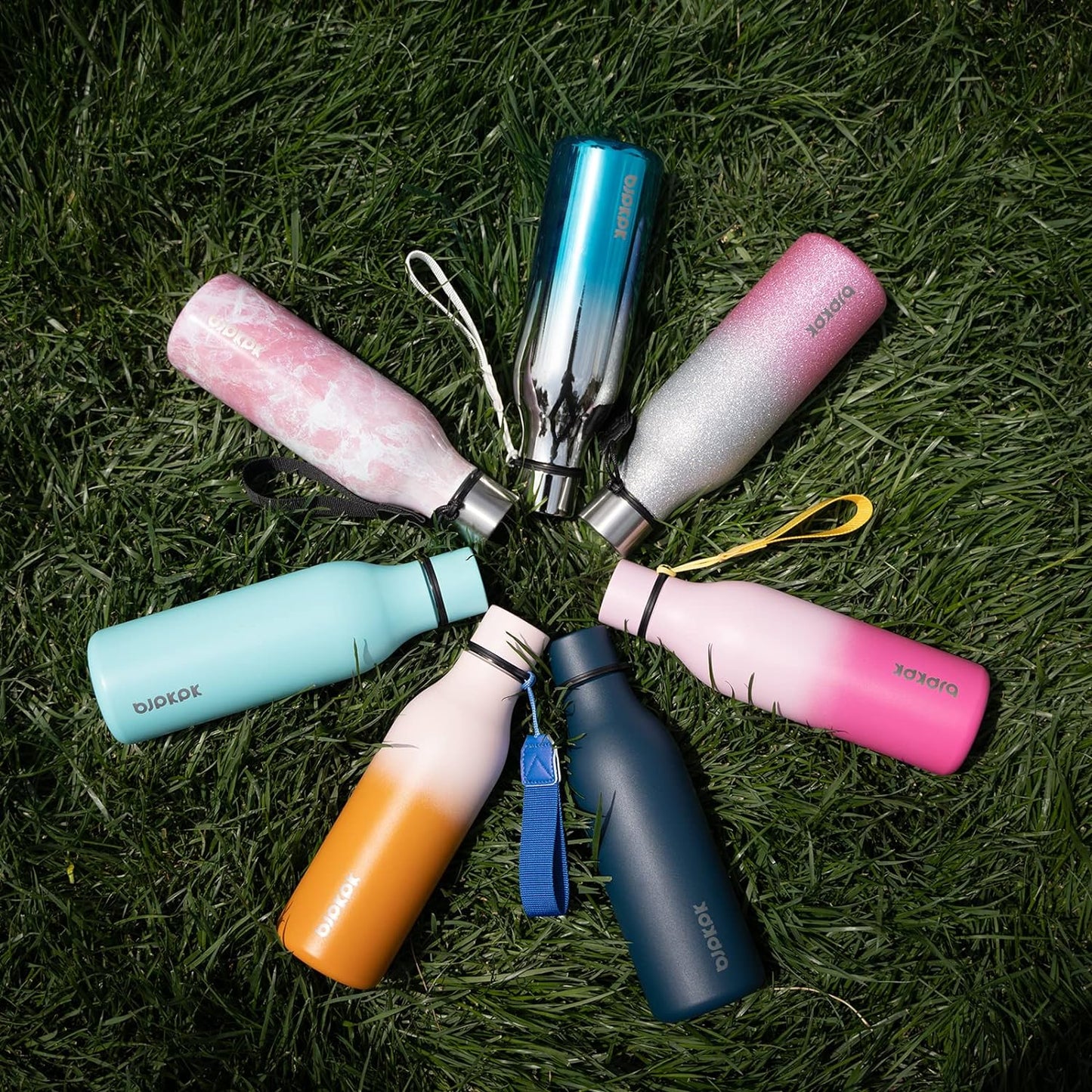 BJPKPK Insulated Water Bottles, 18 oz Stainless Steel Metal Water Bottle with Strap, BPA Free Leak Proof Thermos,Mugs,Flasks, Reusable Water Bottle for Sports & Travel, Caribbean Sunrise