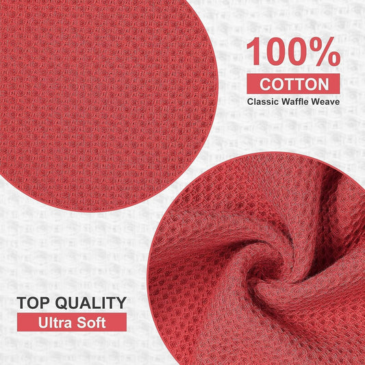 Kitinjoy 100% Cotton Kitchen Dish Cloths, 12 Pack Waffle Weave Ultra Soft Absorbent Dish Towels for Drying Dishes Quick Drying Kitchen Towels Dish Rags, 12 X 12Inch, Brick Red
