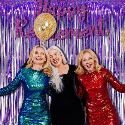 BRAVESHINE Purple Tinsel Foil Fringe Curtains - 2Pcs 3.2x8.2ft Metallic Holidays Photo Backdrop for Halloweens Birthdays Valentine's Bridal Shower Bachelorette Anniversary Engagement Party Supplies
