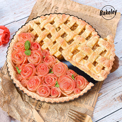 10-Inch Round Tart Pan with Loose Removable Bottom, Non-Stick Carbon Steel Quiche Pan for Oven Baking (Black)