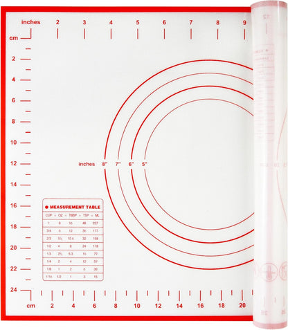 Yansumi Silicone Pastry Mat Extra Large Non-Slip Mat for Rolling Dough Pie Crust and Baking Non-Stick with Measurements (16x12, Red)