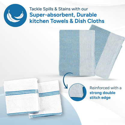 Casa Platino Silicone Oven Mitts Set, 8-Piece – 500°F Heat Resistant Mini Oven Mitt Set, Potholders for Kitchens, 2 Kitchen Towels & 2 Dish Cloths – Durable, Non-Slip & Machine Washable – Cornflower
