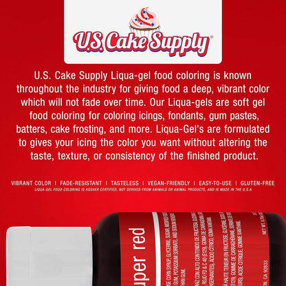 U.S. Cake Supply 12 Color Cake Food Coloring Liqua-Gel Decorating Set - .75 fl. Oz. (20ml) Bottles Primary Colors