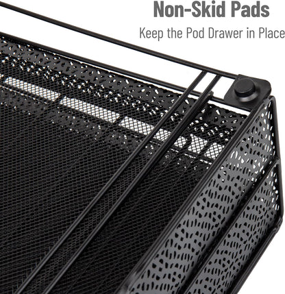 Mind Reader Single Serve Coffee Pod Organizer with 2 Drawers, 72 Pod Capacity, Metal Mesh, 13"L x 12.75"W x 5"H, Black