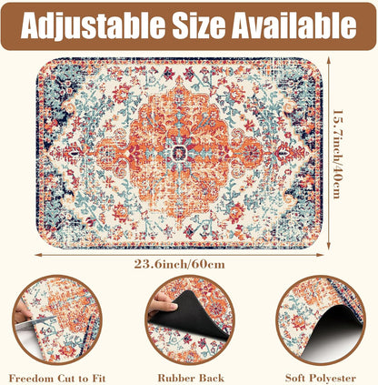 Persian Vintage Boho Carpet Coffee Mat Dish Drying Mat for Kitchen Counter Absorbent Hide Stain Rubber Backed Coffee Bar Accessories Fit Under Espresso Machine Dish Drainer 15.7 x 23.6 Inch